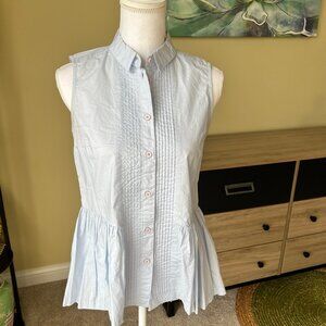 French Connection Blue Sleeveless Collared Pleated Top